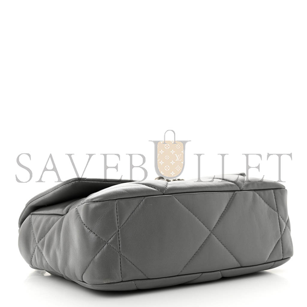 Ch*el lambskin quilted medium Ch*el 19 flap grey as1160 (26*16*9cm)